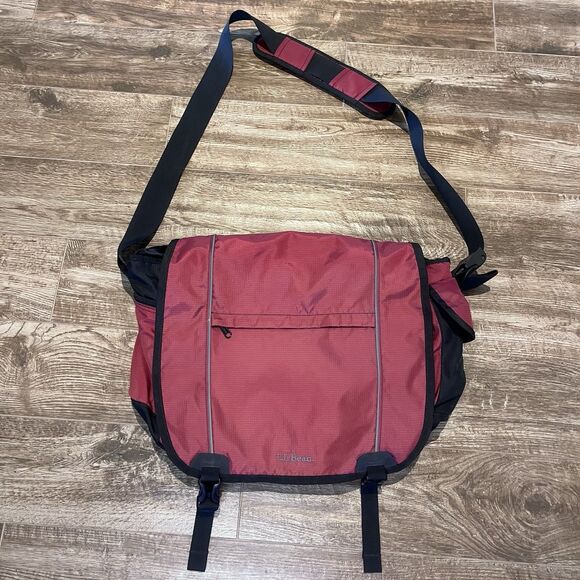 L.L. Bean Other - LL Bean Messenger Bag Nylon Burgundy Carryon Zipper Expandable Travel Laptop